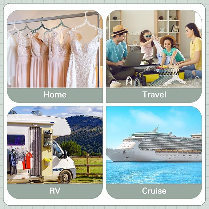 12 Pcs Travel Hangers Cruise Ship Essentials Foldable Portable Plastic Vacation Hangers Non Slip Clothes Drying Rack Travel Accessories for Dormitory School Hotel Laundry (Classic Color)