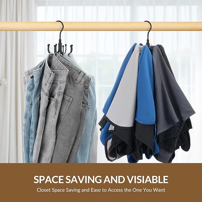 ZEDODIER 2 Pack Jean Hangers Jeans Organizer for Closet, Rotatable Sturdy 16 Hooks Jean Holder, Metal Space Saving Closet Organizers and Storage, Black