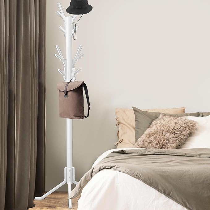 Simple Houseware Standing Coat and Hat Hanger Organizer Tree Shaped Rack for Entryway, Bedroom, and Hallway, 18 Hooks, White