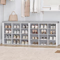 Shoe Storage Bench with Cushion, Entryway Storage Bench with 24 Cubbies, 9.5" Widened Organizer Cabinet, Long Cubby Rack for Living Room, Bedroom, Entryway, White SB32403GY