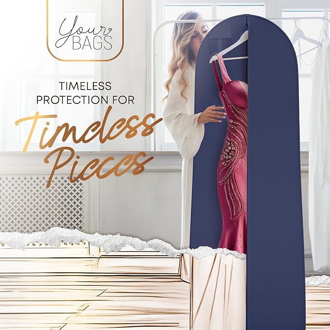 72" Tapered Long Dress Bags for Gowns - Wedding Dress Garment Bag for Dresses - Long Garment Bags for Hanging Clothes & Closet Storage, Dress Bag for Airplane