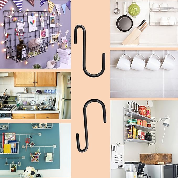 30 Pack 3 inch Heavy Duty S Hooks Black Pan Pot Holder Rack Hooks S Shaped Hanging Hooks Hangers for Kitchenware Spoons Pans Pots Utensils Clothes Bags Towels Plants