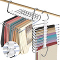 2Pack 9 Layers Foldable Pants Hangers Space Saving Trouser Hanger Multifunctional Trouser Rack Hanger Hanging Hole for Wardrobe Trousers Scarf Jeans (White)