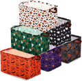 Vesici 6 Pack Halloween Baskets for Gifts Empty Collapsible Halloween Storage Bins with Handle Rectangular Pumpkin Ghosts Storage Basket for Kids Trick or Treat Box Room Clothes Containers