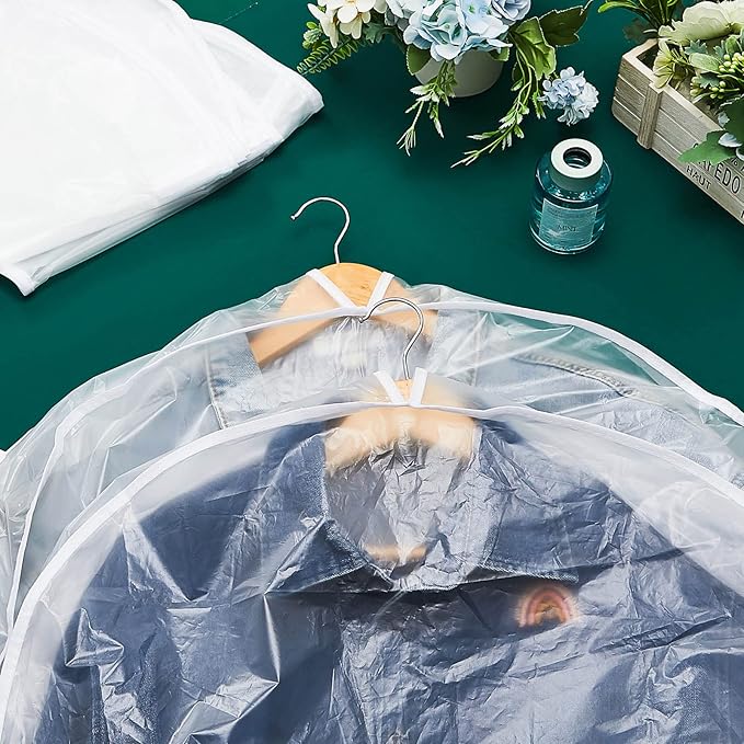 Patelai 16 Pcs 4" Gusseted Plastic Shoulder Covers for Hanging Clothes Coat Covers for Closet Clear Garment Breathable Bag for Jacket Clothing Coat Dress (Semi-transparent)