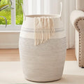 OIAHOMY Laundry Hamper Woven Cotton Rope Large Clothes Hamper 25.6" Height Tall Laundry Basket with Extended Cotton Handles for Storage Clothes Toys in Bedroom, Bathroom, Foldable (Light Grey)