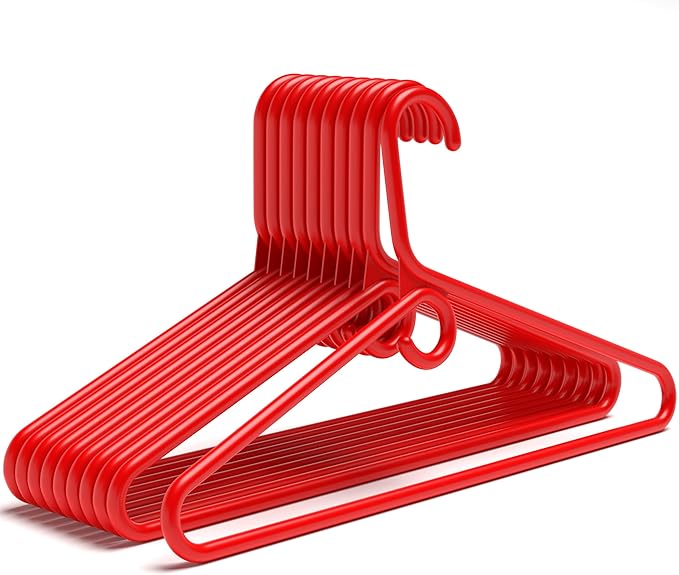 DEILSY™ Red Heavy Duty Hangers with Hooks for Scarves & Belts – Thick and Strong Clothes Hangers for Shirts, Jackets, Pants, and Dresses – Space-Saving Plastic Hangers – Pack of 30