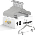 Quality Kids Children's Plastic Non Velvet Non-Flocked Thin Compact Skirt Pant Coat Hangers with Metal Clips for Skirts Pants Blouses 360° Swivel Hook, Jacket, Shirt, Legging, Suit Hangers (Gray, 10)