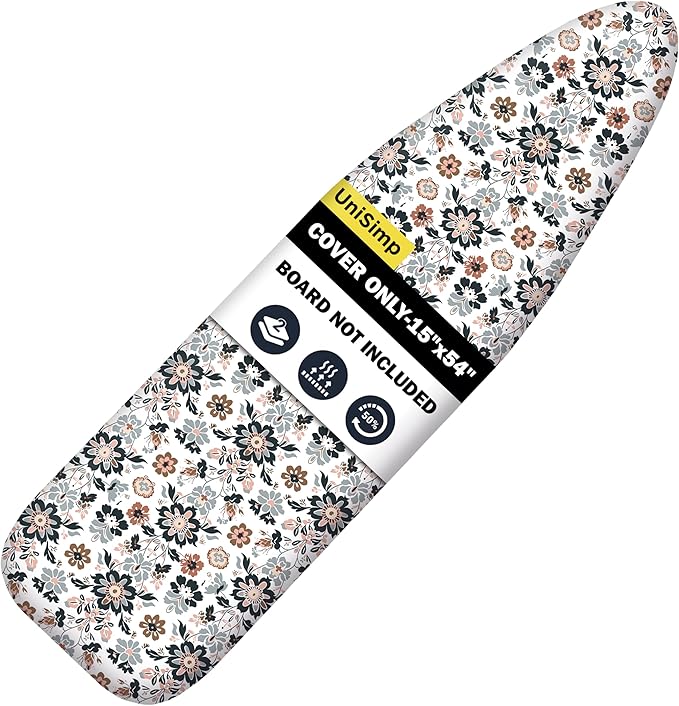 Ironing Board Cover and Pad 15"x54" Extra Thick Natural Cotton, Scorch and Stain Resistant Padding, Standard Size Iron Board Cover with Fasteners Heavy Duty Elastic Edge, Heatproof Floral