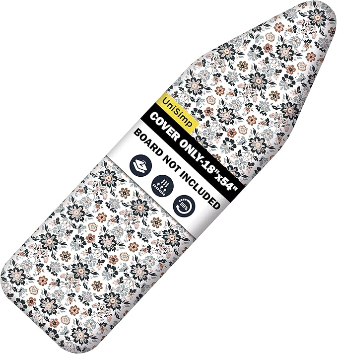 Ironing Board Cover and Pad 18"x54" Extra Thick Natural Cotton,Scorch and Stain Resistant Iron Board Cover,Extra Large Iron Board Cover with Fasteners Heavy Duty Heatproof Elastic Edge Floral