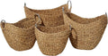 Deco 79 Seagrass Handmade Decorative and Functional Storage Basket Woven Curved Basket Organizer with Silver Metal Handles, Set of 4 Basket for Storage 14", 16", 19", 21"W, Brown
