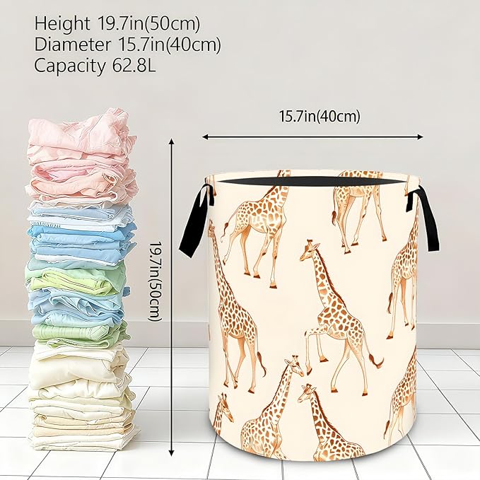 Vintage Giraffe Laundry Basket,Dirty Clothes Hamper,Retro Large Animal Storage Bin,Wildlife Lovers Gifts,Waterproof Oxford Cloth Baskets for Bathroom,Bedroom,Home Decoration(19.7" x 15.8")