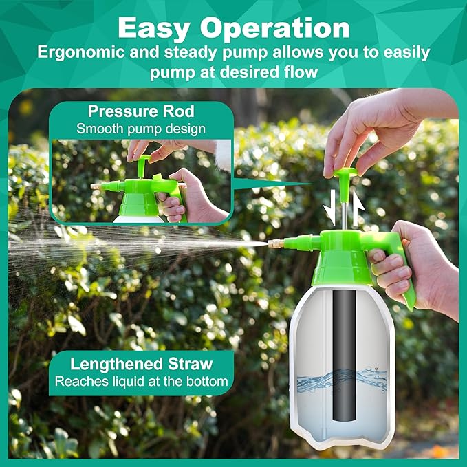 MaxWorks 51021 Hand Pump Sprayer Bottle 2L 0.5 Gal for Garden Indoor Outdoor Home with Adjustable Brass Nozzle of Mist Setting with Lock Switch