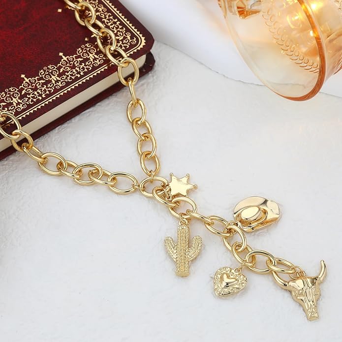 Chunky Gold Necklace for Women Gold Evil Eye Cowboy Pendant Necklace Dainty Paperclip Chain Vintage Luck Amulet Choker Necklaces Celestial Jewelry Gift