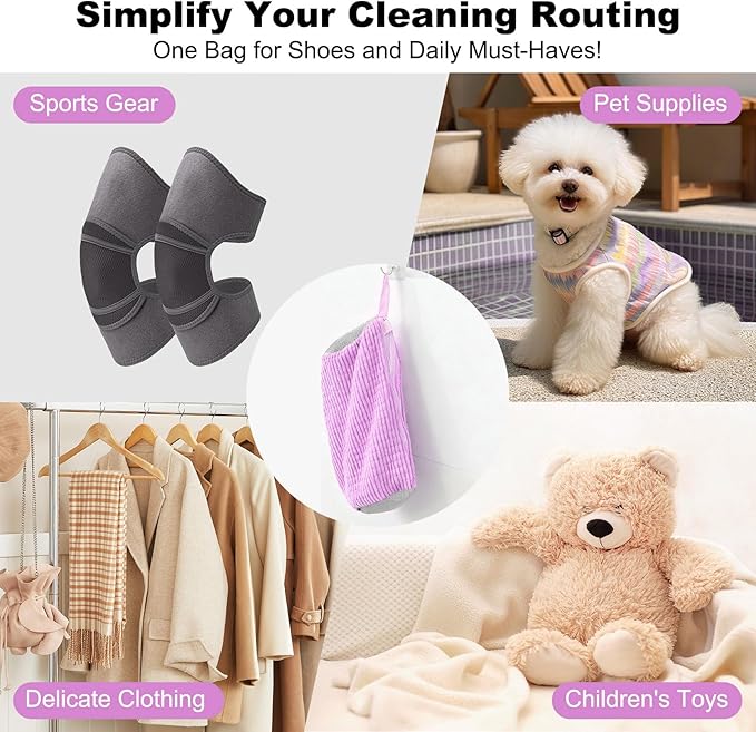 Shoe Washing Machine Bag - Shoe Laundry Bag for Washer and Dryer, Reusable 2 Pack, 360° Deep Cleaning, Self-Locking Zipper, Fits All Sneakers & Tennis Shoes - Purple