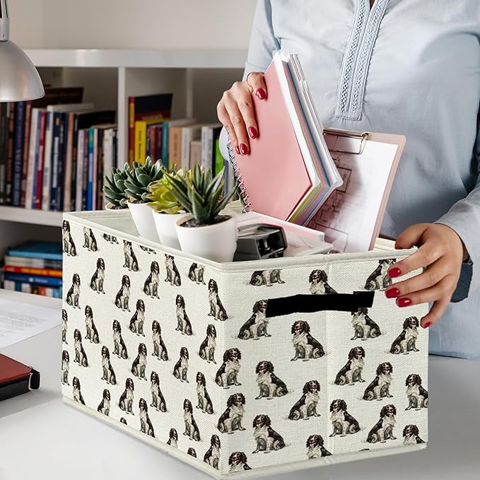 English Springer Spaniel Gifts Storage Bins & Boxes with Handles, Dog Mom Lovers Gifts Foldable Basket for Organizing, Dog Collapsible Storage Basket for Bedroom Bathroom Clothes Toys Books