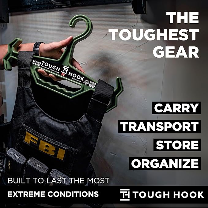 Tough Hook Original Heavy Duty Hangers – The Superhero of Hangers USA-Made, Anti-Slip ABS Resin Tactical Hanger for Police Gear, Scuba Gear & Dive BCD – DuraResin 200-lb Cap Wetsuit Hanger, 1 Blue