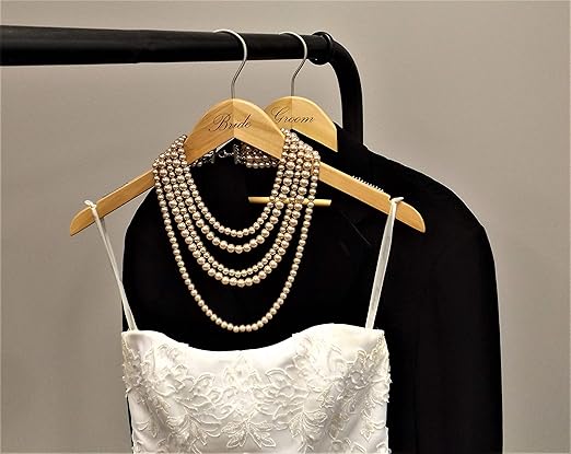 NAHANCO G20017WBENG Bridal Hanger, Natural Wood Suit Hanger Engraved with (Groom), 17” (1 Piece), Natural w/Engraved Print