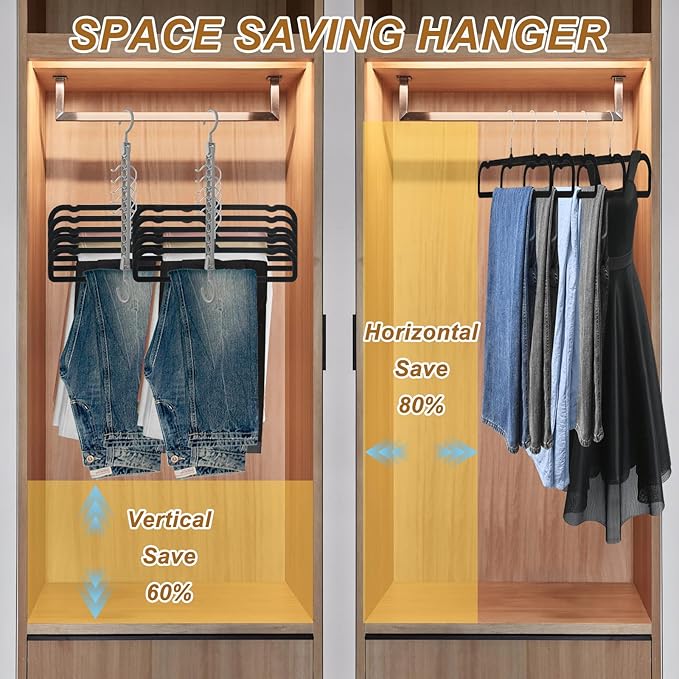 Velvet Pants Hangers Non Slip, 30 Pack Velvet Hangers for Closet with Porous Hooks, Strong Durable Space Saving Slim Clothes Hanger, Ultra Thin Flocked Hanger for Pants/Shirts/Bra/Shorts (Black)