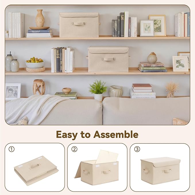 GRANNY SAYS Stoarge Basket with Lid, Decorative Storage Boxes, Closet Storage Bins for Clothes, Collapsible Stackable Organization, IKhaki, 2-Pack