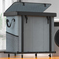 230L (60 Gal) Large Fashion Laundry Basket with Wheels, Leather Patchwork Laundry Sorter 3 Section, Sturdy Metal Frame, Removable Washable Bag, Tall Clothes Sorter for Bedroom - Gray