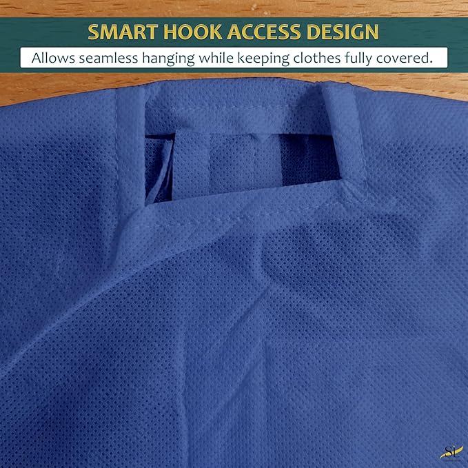 50" Garment Bags for Hanging Clothes, Pack of 3 Suit & Dress Covers for Storage and Travel, Long Gown Bags with Zipper, Indigo Navy