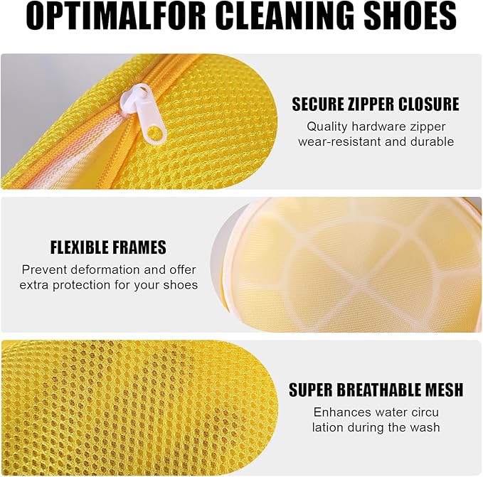 Shoe Washing Machine Bag, Laundry Shoe Bag for Washer and Dryer, Yellow Sandwish Mesh, 2L(8x15in)
