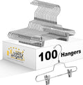 Quality Metal Skirt Hangers with Clips Space Saving - Pant Hangers with Clips & 360° Swivel Hook - Anti-Rust, Heavy-Duty Stainless Steel Hangers for Shorts, Jeans, Trousers, and More (100, 14 inch)