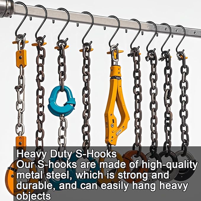 Dreecy 10 Pack 5 Inch S Hooks for Hanging Plants, Heavy Duty Metal Black Rubber Coated Non-Slip Closet Hooks for Hanging Jeans, Clothes, Purse, Jewelry, Pot, Pans, Cups
