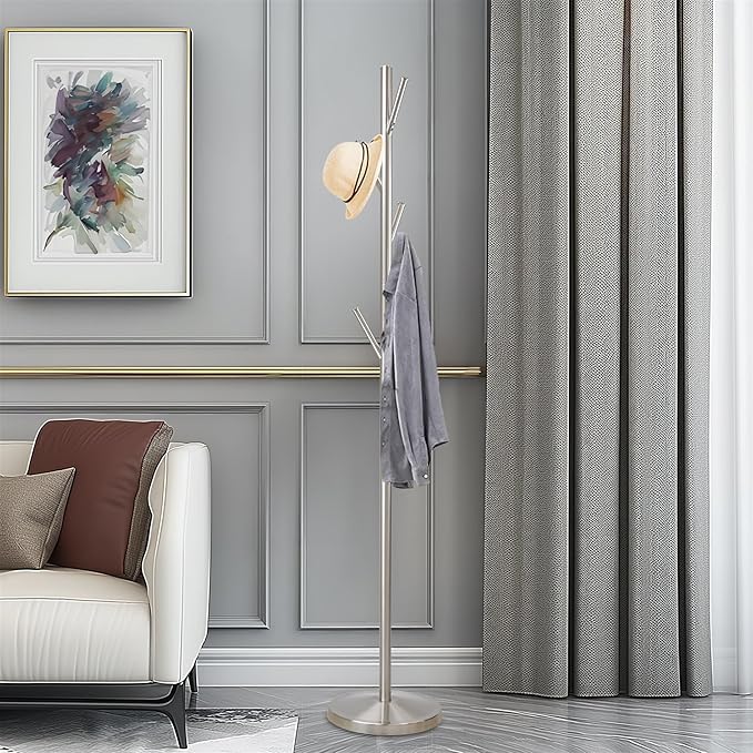 Kira Home Addison 68" Free Standing Metal Coat Rack/Stand, Satin Steel Finish