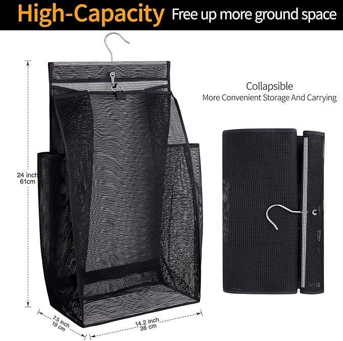 Hanging Collapsible Breathable Mesh Laundry Hamper,Fast Drying Portable Space Saving Storage Bag,Rv Laundry Hamper,Applied to College Dorm Rooms, Gym, Swimming and RV Travel (Black)
