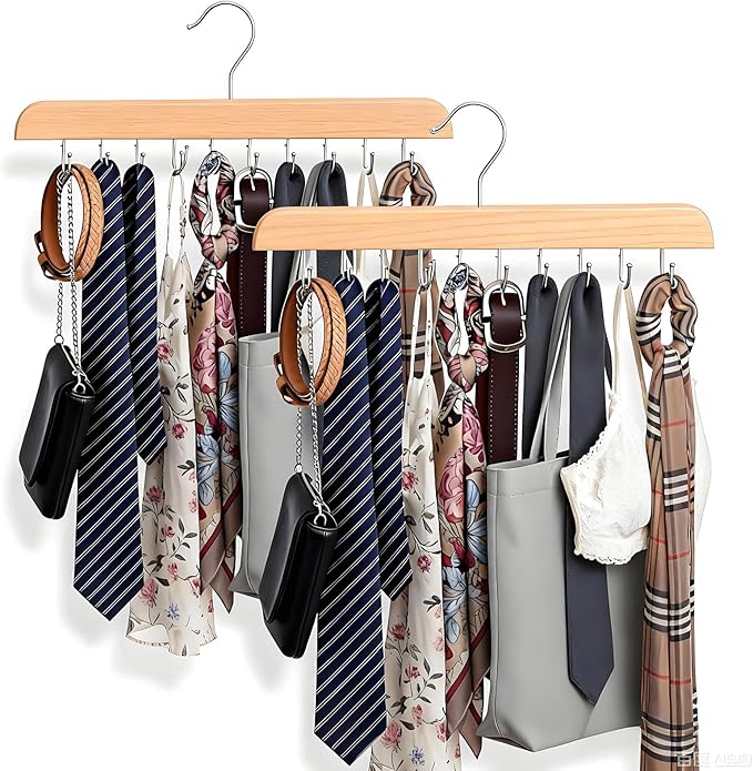 Bra Hanger for Closet Organizer, Wooden Tank Top Hangers with 20 Foldable Hooks, 360° Rotating Design, Space Saving Storage for Tank Tops, Bras, Scarves, Belts, Ties etc (2, Wood)