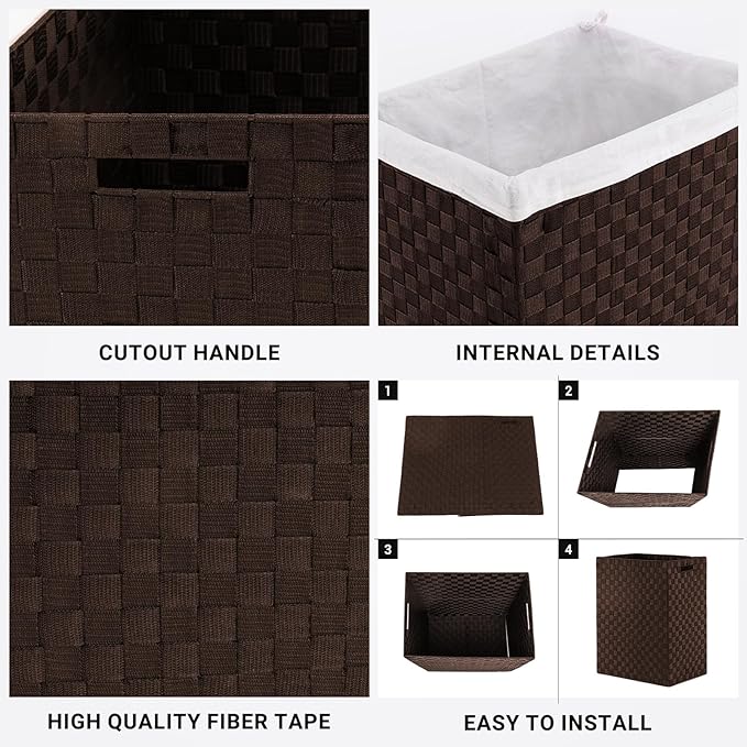 YOUDENOVA Handwoven Laundry Basket Hamper with Removable Liner Bag and Lid, Collapsible Clothes Hamper with Handle, Brown