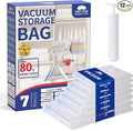 7 Pack Vacuum Storage Bags with Pump, 2 Roll-Up 1 Small 1 Medium 1 Large 1 Jumbo 1 Super Jumbo, Heavy Duty PA+PE, Reusable Vacuum Seal Bags for Clothing, Travel & Home Storage