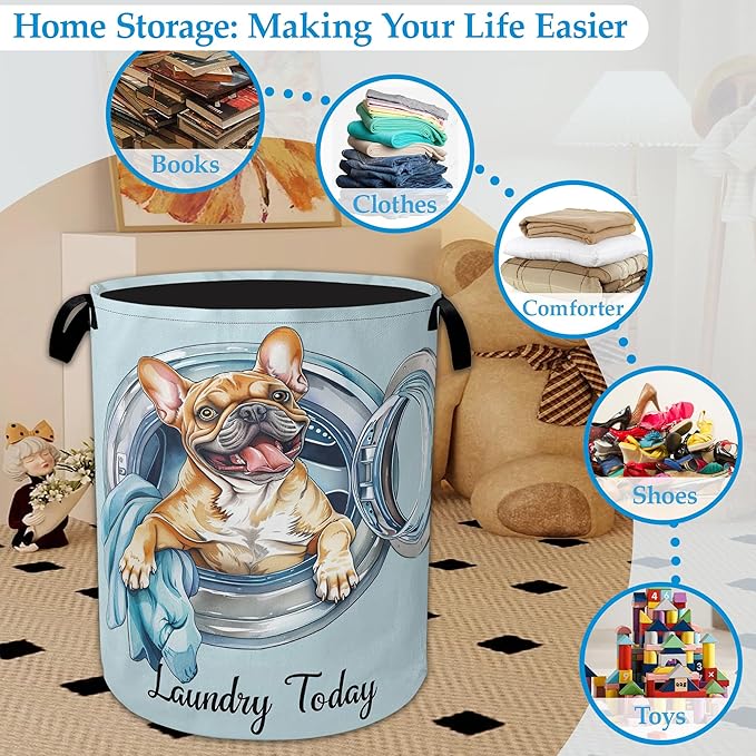 Dog Laundry Today Large Storage Basket, Collapsible Laundry Basket Oxford Storage Bin for Toy Bins Gift Baskets Bedroom Clothes Children Nursery Hamper 16" X 20.8"