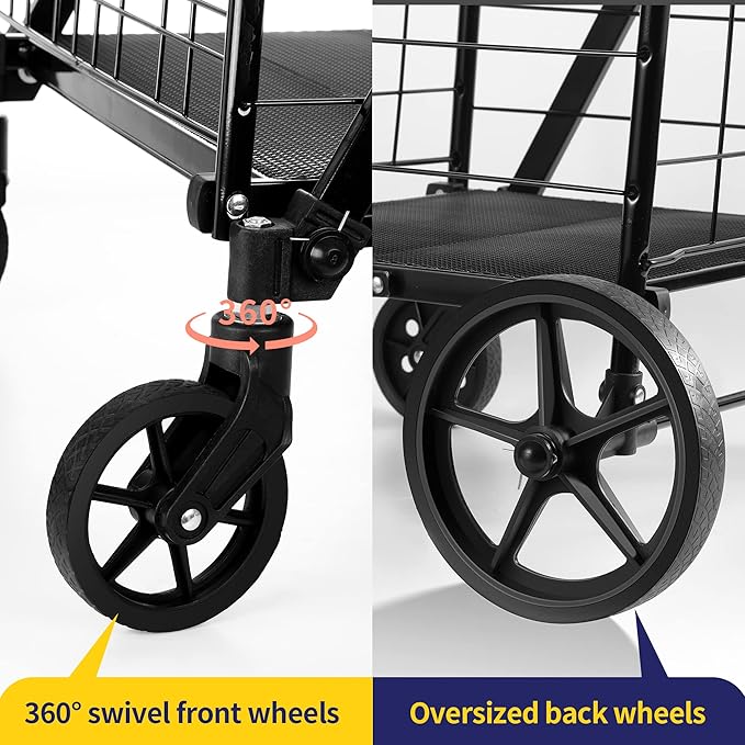 Folding Shopping Cart, Grocery Cart, 450 Lb Capacity, Utility Cart with 360° Rolling Swivel Wheels, Extra Large & Extra Basket