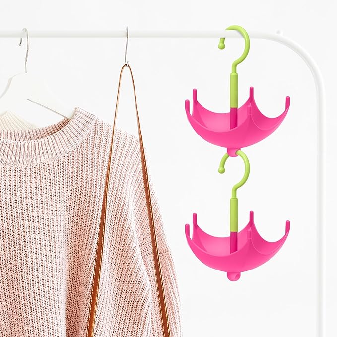 Colorful Umbrella Hook Hanger - 2Pcs Key Belt Bra Hanger Holder Stackable Closet Organizer for Bag Purse Scarves, 360° Rotating Space Saving Hooks for Home Kitchen Bathroom Living Room