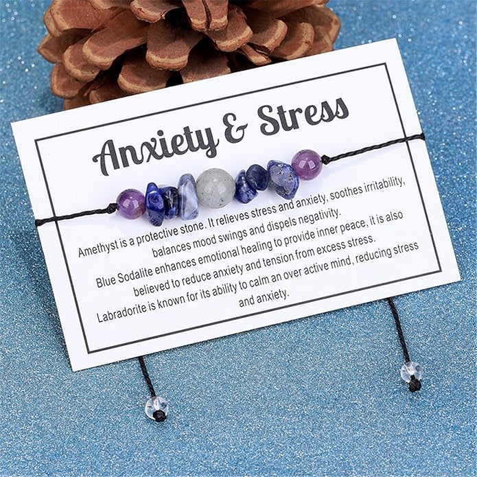 Caiyao Chakra Crystal Tiger Eye Bead Bracelet with Wish Card for Women Adjustable Spiritual Stone Braide String Bracelet Yoga Meditation Jewelry Gift