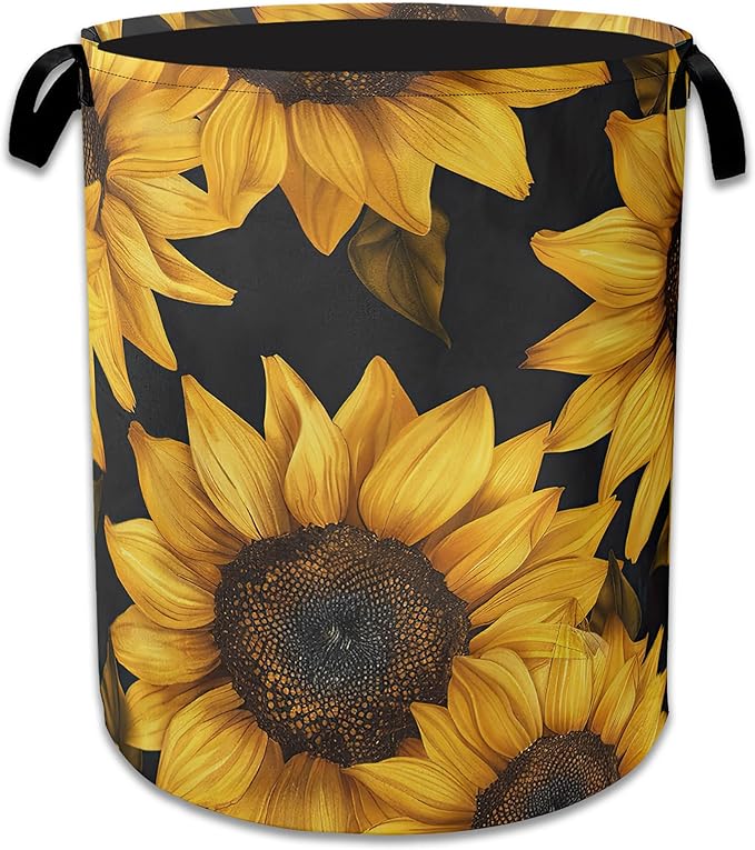 Sunflowers Laundry Basket Collapsible Laundry Hamper Oxford Storage Bin for Clothes Storage, Toy Organizer, Books and Sundries 16" X 20.8"