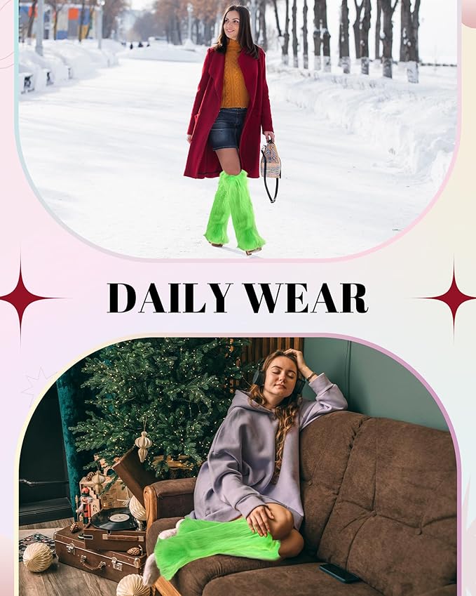 Berlune Faux Fur Fuzzy Leg Warmers Furry Boot Cuff Fur Fluffy Shoes Cover Sleeves for Women Valentines Winter Costumes