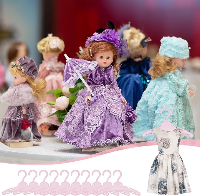 60 Pcs Doll Clothes Hangers for 18 inch Dolls,Pink Sturdy Non-Bend Non-Slip Clips Clothes Hanger Space-Saving Wardrobe Hanger for Girl Dolls Gown Dress Outfit Dollhouse Furniture Accessories
