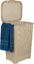 Superio Laundry Hamper Basket With Easy Open Lid 60 Liter Beige, Large Wicker Hamper, Dirty Cloths Storage With Two Cutout Handles, Laundry Room Bin