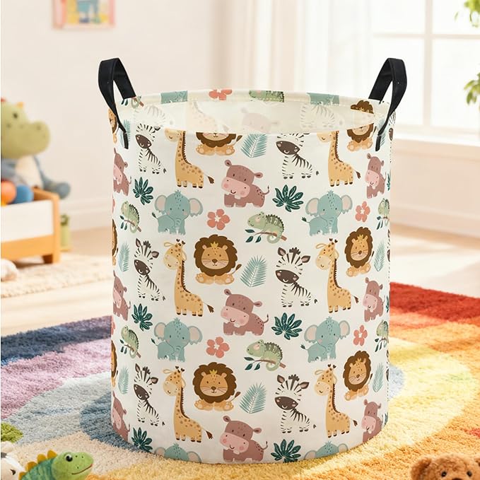 ESSME Kids Laundry Basket,Animal Hamper Collapsible Canvas Waterproof Storage Bin for Girls, Cute Hamper,Gift Baskets.(Animal)