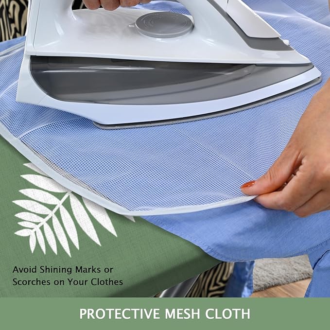 SheeChung Ironing Board Cover and Pad 15" x 49",Iron Board Cover with Elastic Edge & Adjustable Fastener,Cotton Covers Resist Scorching and Staining Extra Thick Padding,Silicone Coating