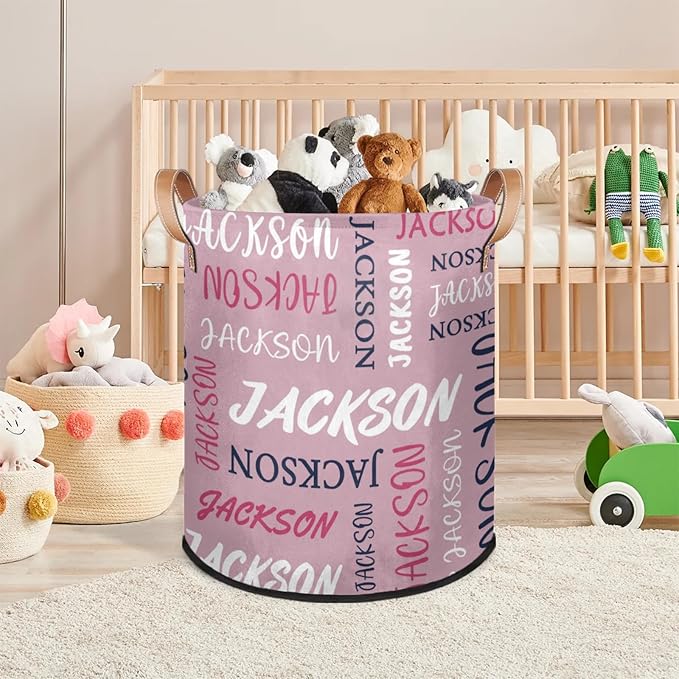 Custom Name Large Laundry-Basket for Kids-Boys-Girls, Personalized Foldable Waterproof Laundry Hamper Dirty Clothes Toys Storage Bin with Handles,Pink 2
