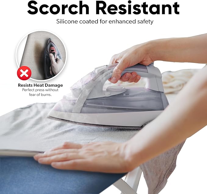Home Intuition Extra Thick Ironing Board Cover and Pad Iron Scorch Resistant with Hook and Loop Secure Fastener and Elastic Edge,15x54, Standard Size Coated Thick Padding, Blue
