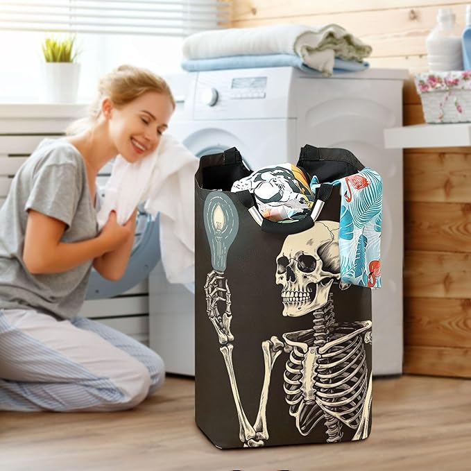 xigua Skeleton Large Laundry Hamper with Handle, Foldable Clothes Hamper Collapsible Storage Basket for Toys and Clothes Organization in Bedroom, Bathroom, and Laundry Room