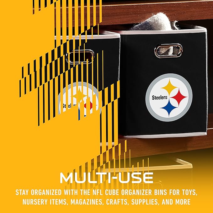 Franklin Sports NFL Storage Bins - Collapsible Cube Container + Basket - NFL Office, Bedroom + Living Room - 11"x11"
