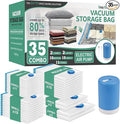 Cozy Essential Travel Vacuum Storage Bags with Rechargeable Cordless Electric Pump, Space Saver Bags for Luggage, Suitcase, Carry-On, for Clothes, Blankets, Comforters, Pillows, 35 Combo