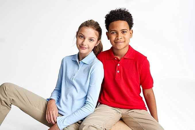 French Toast Girls' Picot Collar Polo Shirt with Long Sleeves (Kids Standard & Plus Size)